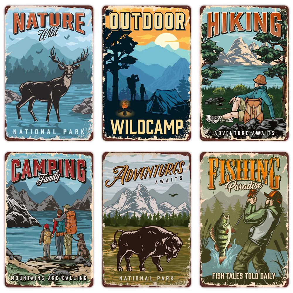 Camping Family Tin Sign, Fishi - Outdoor Adventure Club review and price